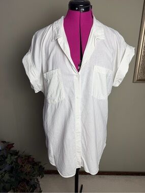 Thread and Supply Cream Linen Blend Short Sleeve Top Sz M